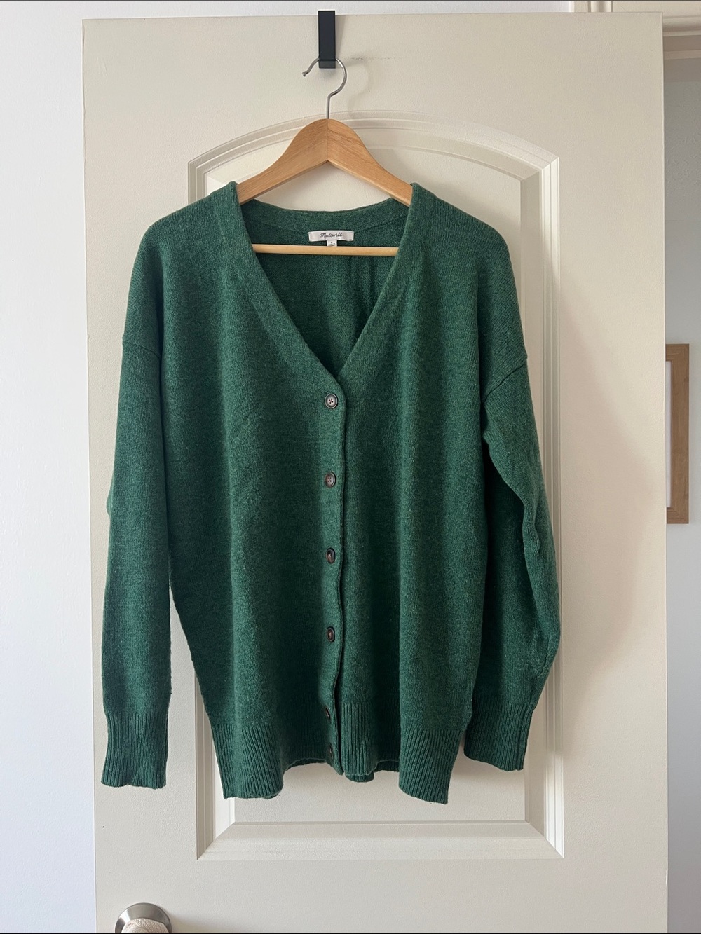 Madewell Forest Green V-Neck Wool Blend Button-Front Cardigan